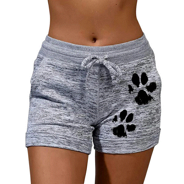2021 High quality Summer Fast Drying cat paw print shorts High Waist Elastic Cotton Women Beach Casual Sport Shorts