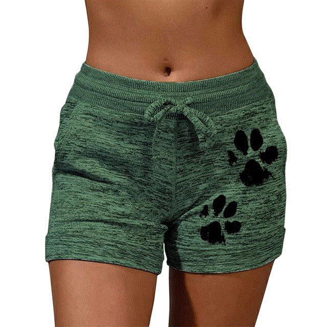 2021 High quality Summer Fast Drying cat paw print shorts High Waist Elastic Cotton Women Beach Casual Sport Shorts