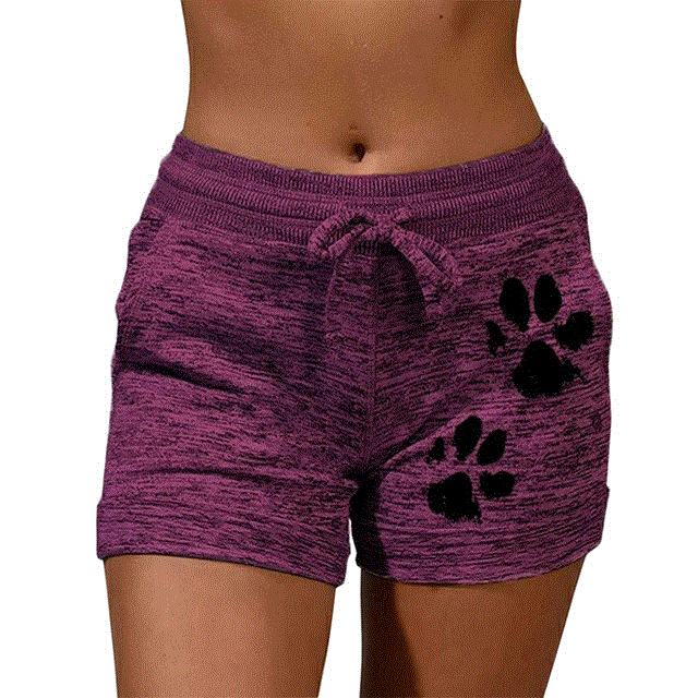 2021 High quality Summer Fast Drying cat paw print shorts High Waist Elastic Cotton Women Beach Casual Sport Shorts