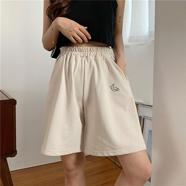 2021 High quality Shorts Women Embroidery Elasticity Lovely Girls Students Colorful Simple Oversize Trousers Female