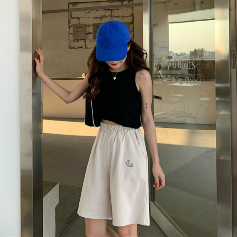2021 High quality Shorts Women Embroidery Elasticity Lovely Girls Students Colorful Simple Oversize Trousers Female