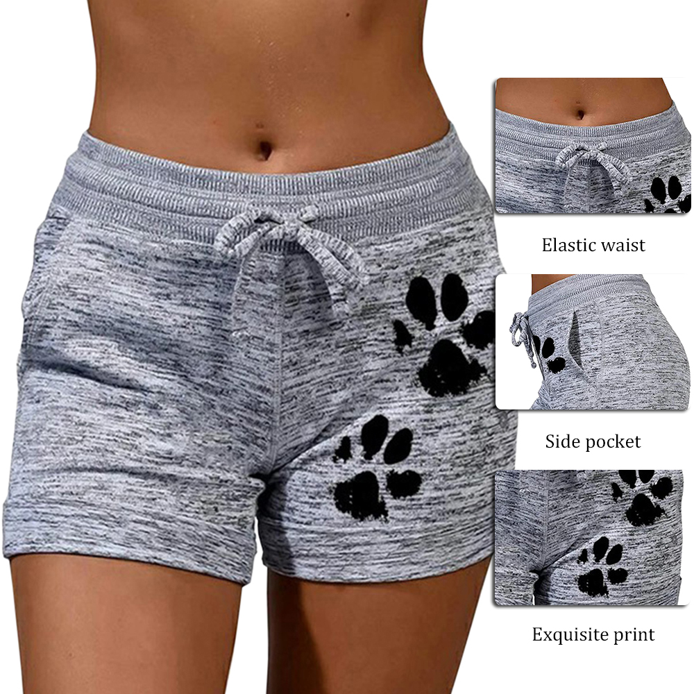 2021 High quality Summer Fast Drying cat paw print shorts High Waist Elastic Cotton Women Beach Casual Sport Shorts