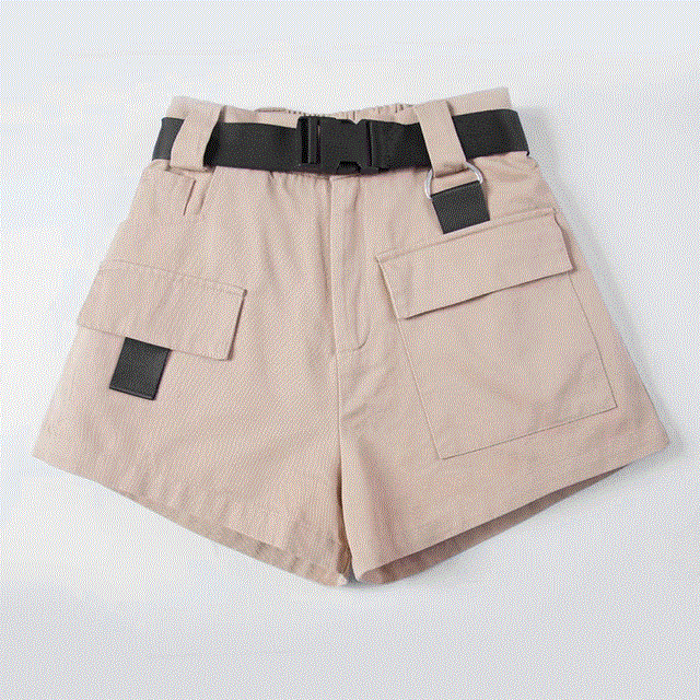 2021 High quality Hot High Waist Wide Leg Cargo Women Shorts Vintage Sashes Pocket Women Shorts Summer Casual Shorts