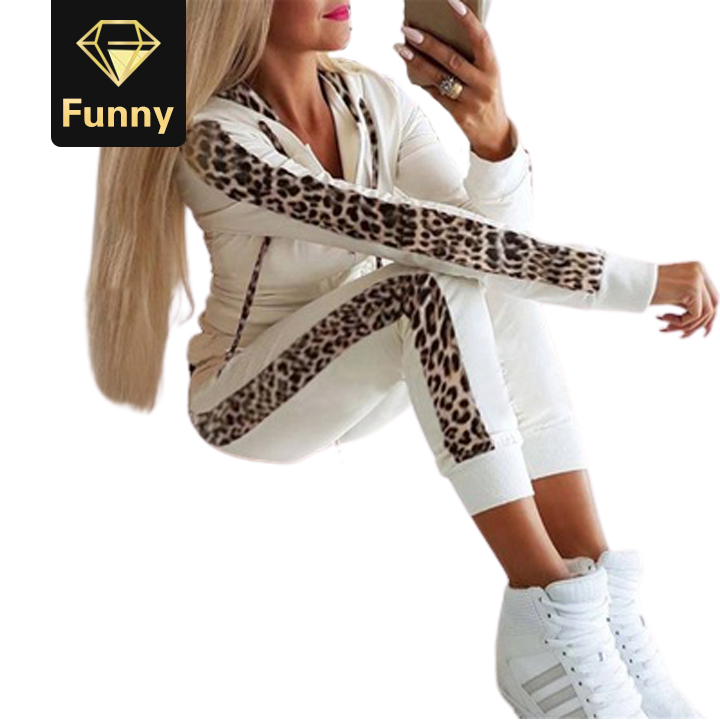 2021 High quality Tracksuits women Hoodies Long Sleeve Leopard print Casual Tops Pants Sport Suits jogging suit ladies
