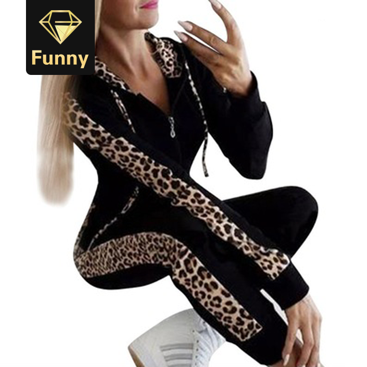 2021 High quality Tracksuits women Hoodies Long Sleeve Leopard print Casual Tops Pants Sport Suits jogging suit ladies