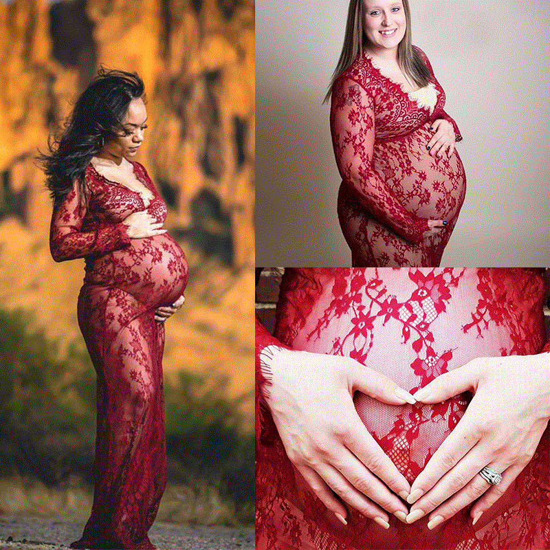 2021 High quality Pregnancy Dress for Photo Shoot Maternity Sexy V Neck Lace Maxi Gown Dress Big Size Pregnant Clothe