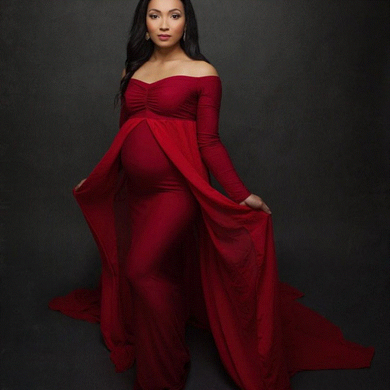 2021 High quality Shoulderless Long Sleeve Pregnancy Dress Maternity Maxi Gown Dresse For Photo Shoot Pregnant Clothes