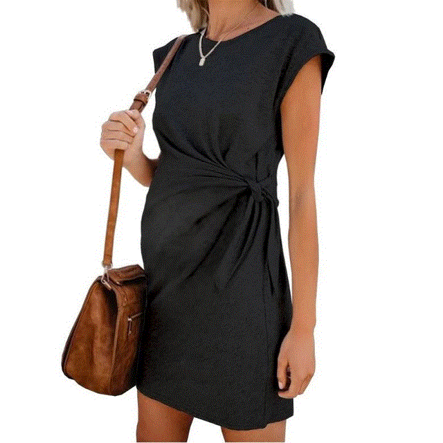 2021 High quality Hot Pure Color Tie-in Waist Pregnant Women Dress Soft Comfortable Cotton Gestante Pregnancy Dress