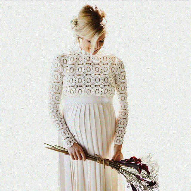 2021 High quality Long Maternity Dress Pleated Pregnancy Dresses Split Side Maxi Gown Photo Prop For Pregnant Women