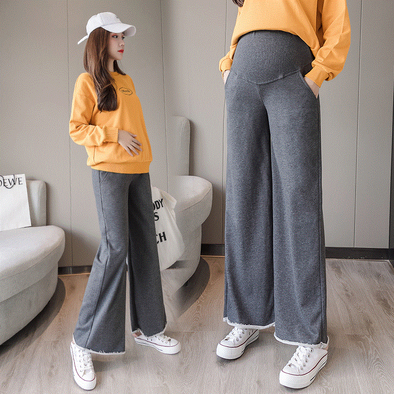 2021 High quality Pregnant women's stomach lift trousers autumn and winter new wear loose wide leg pants trousers
