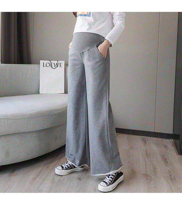 2021 High quality Pregnant women's stomach lift trousers autumn and winter new wear loose wide leg pants trousers