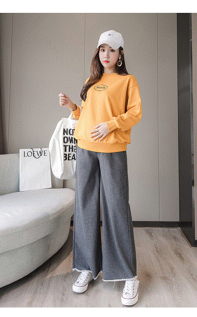2021 High quality Pregnant women's stomach lift trousers autumn and winter new wear loose wide leg pants trousers