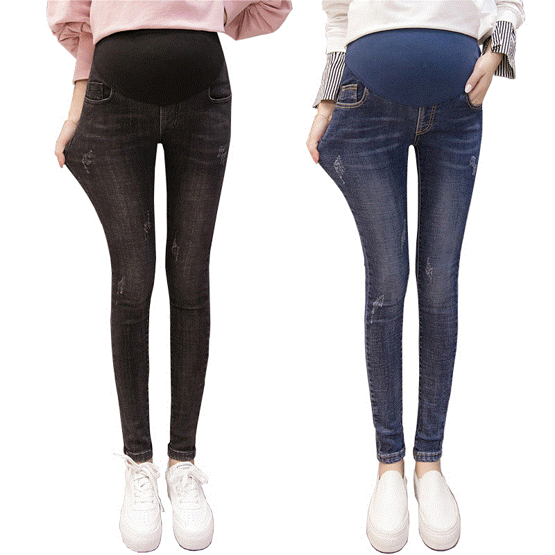 2021 High quality New Pregnant Women's Stomach Lift Pants Maternal Outside Elastic Leggings Spring Autumn Winter Fashion Jeans High Waist Trousers