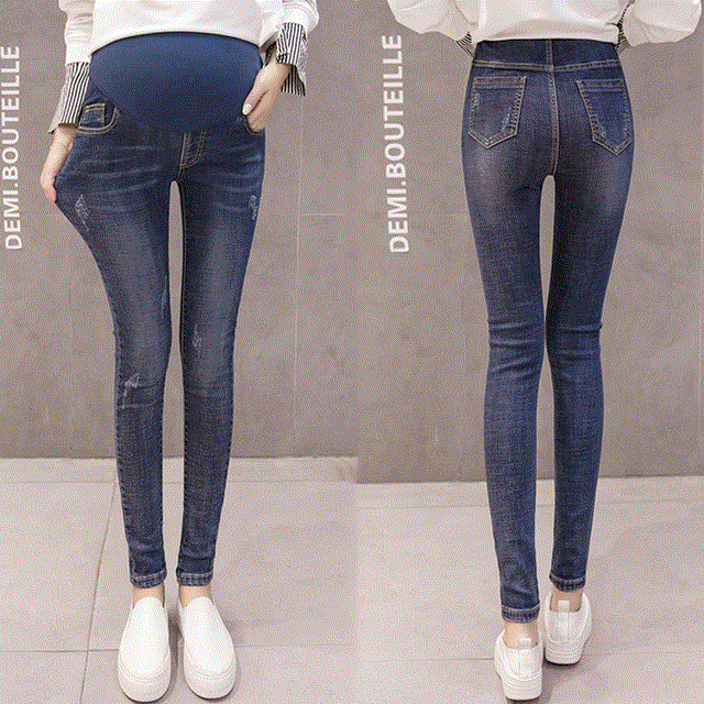 2021 High quality New Pregnant Women's Stomach Lift Pants Maternal Outside Elastic Leggings Spring Autumn Winter Fashion Jeans High Waist Trousers