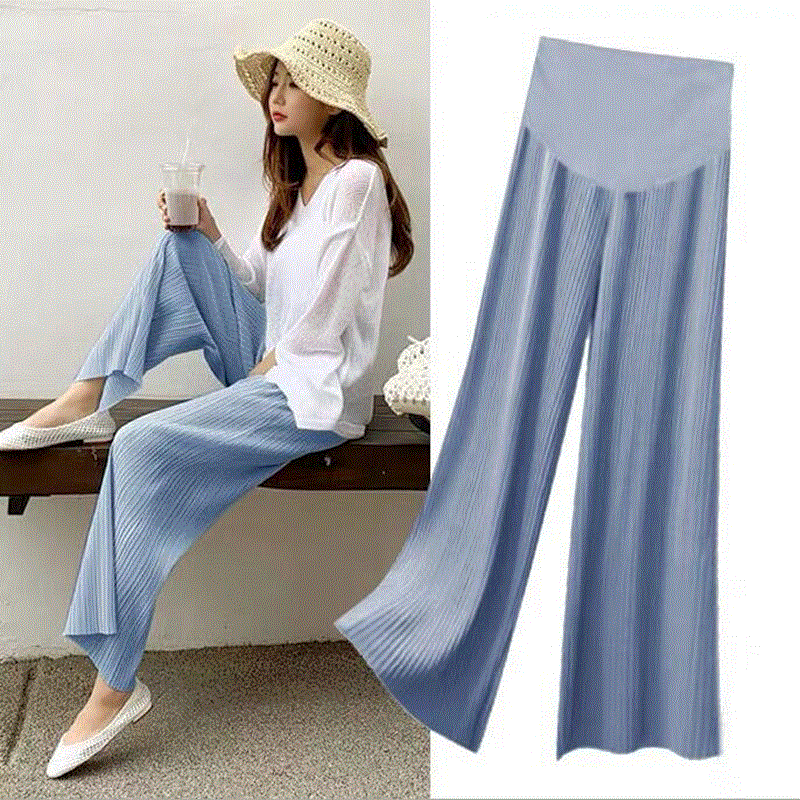 2021 High quality Pregnant women summer nine point ice silk wide leg Trousers Chiffon loose thin summer wear pants