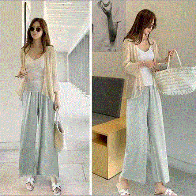 2021 High quality Pregnant women summer nine point ice silk wide leg Trousers Chiffon loose thin summer wear pants