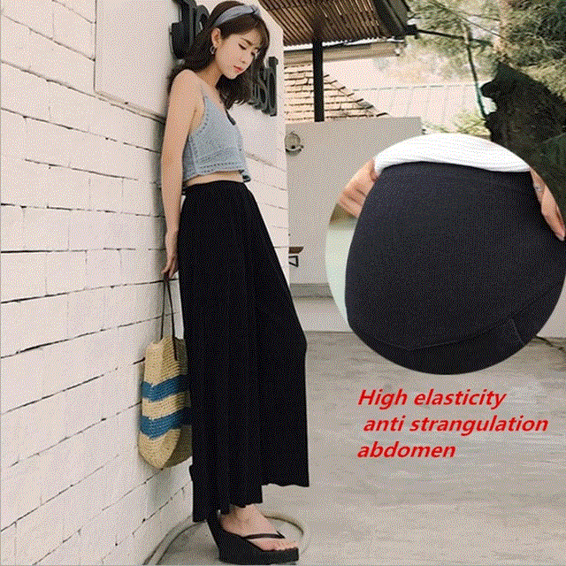 2021 High quality Pregnant women summer nine point ice silk wide leg Trousers Chiffon loose thin summer wear pants