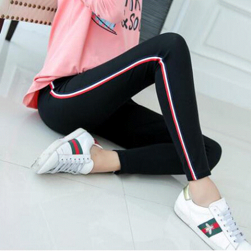 2021 High quality Pregnant women side striped cotton skinny Elastic leggings maternity high waist trousers pants