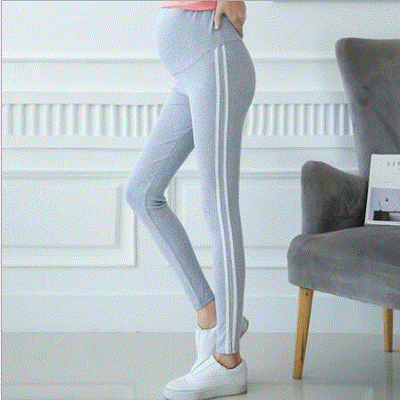 2021 High quality Pregnant women side striped cotton skinny Elastic leggings maternity high waist trousers pants