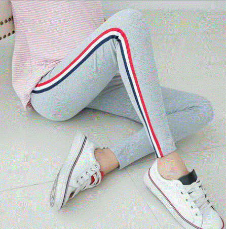 2021 High quality Pregnant women side striped cotton skinny Elastic leggings maternity high waist trousers pants