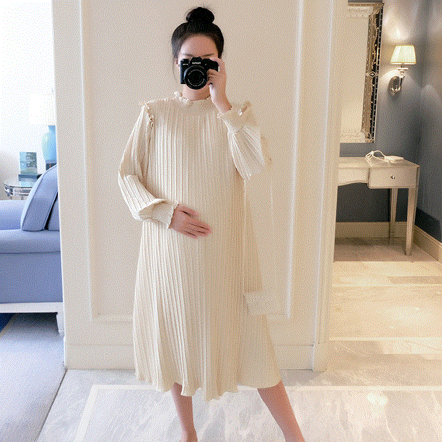 2021 High quality Spring Maternity Dresses Chiffon Pleated Long Pregnancy Dress Casual Loose Dress For Pregnant Women