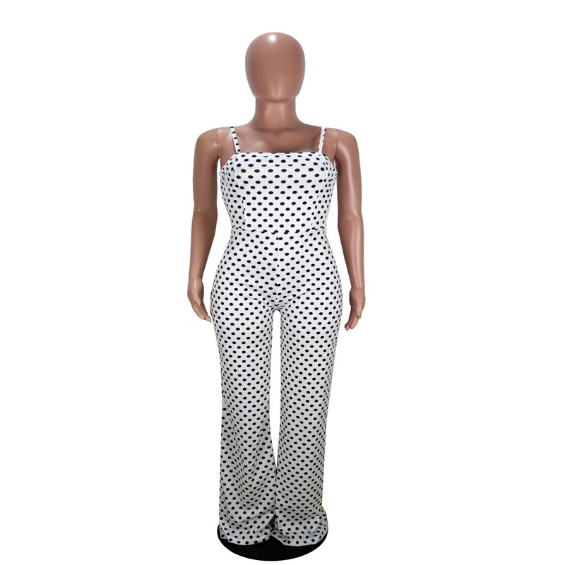 2021 High quality Women Strap Sleeveless Jumpsuit Dot Wide Leg Romper Ladies Casual Slim Playsuit Holiday Party Summer