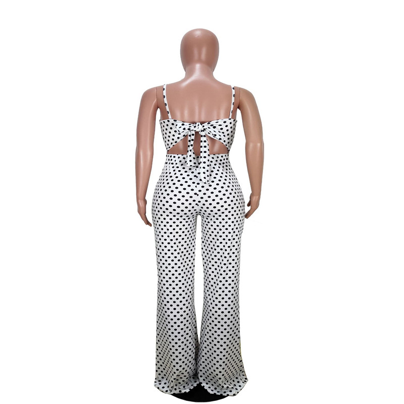 2021 High quality Women Strap Sleeveless Jumpsuit Dot Wide Leg Romper Ladies Casual Slim Playsuit Holiday Party Summer