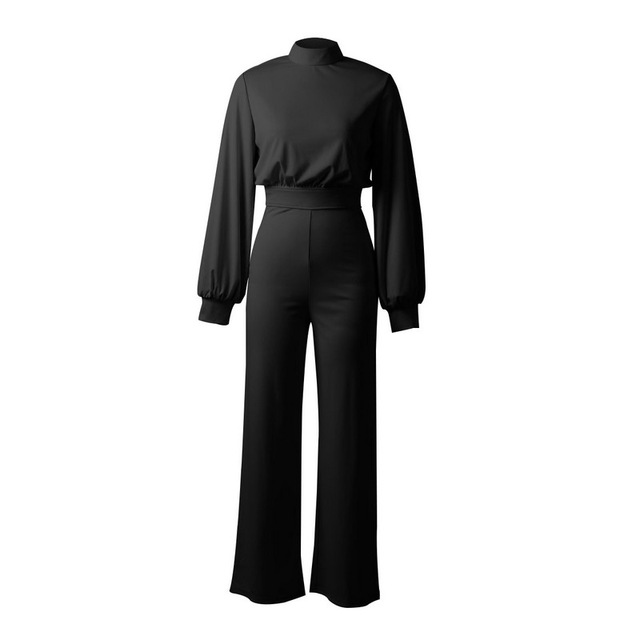 2021 High quality Winter Fall Elegant Romper Women Long Sleeve Casual Wide Leg Jumpsuits Solid Backless Female Trouser