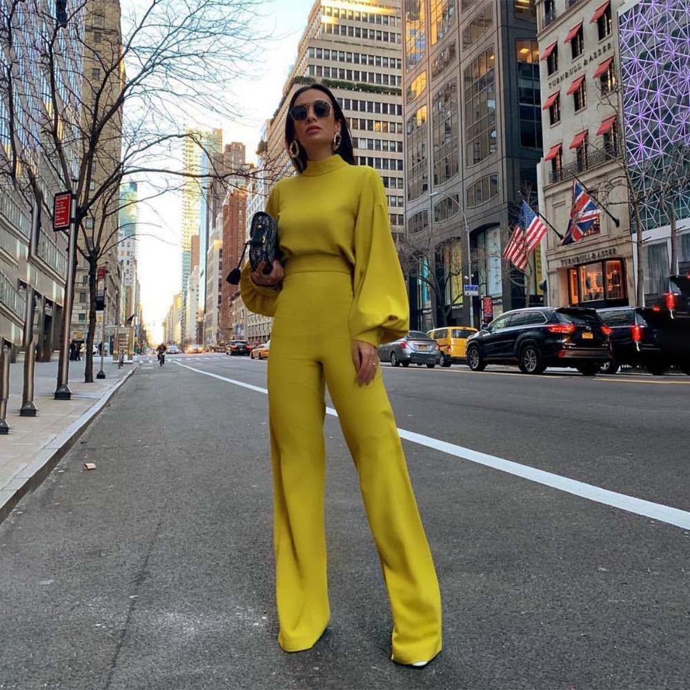 2021 High quality Winter Fall Elegant Romper Women Long Sleeve Casual Wide Leg Jumpsuits Solid Backless Female Trouser