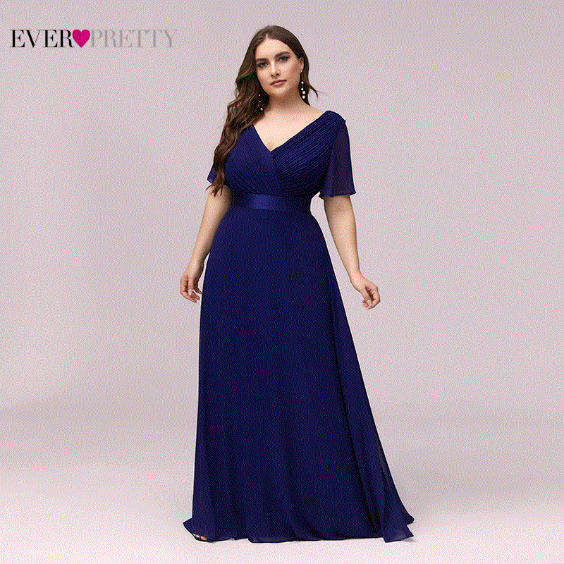 2021 High quality Plus Size Evening Dresses Ever Pretty Elegant V-Neck Ruffles Chiffon Formal Evening Party Dress Robe