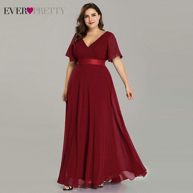 2021 High quality Plus Size Evening Dresses Ever Pretty Elegant V-Neck Ruffles Chiffon Formal Evening Party Dress Robe