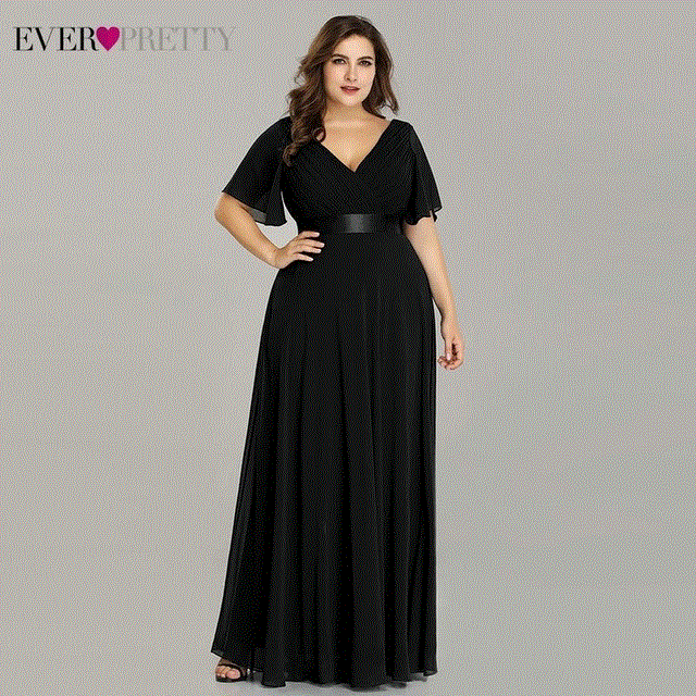 2021 High quality Plus Size Evening Dresses Ever Pretty Elegant V-Neck Ruffles Chiffon Formal Evening Party Dress Robe