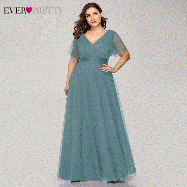 2021 High quality Plus Size Evening Dresses Ever Pretty Elegant V-Neck Ruffles Chiffon Formal Evening Party Dress Robe