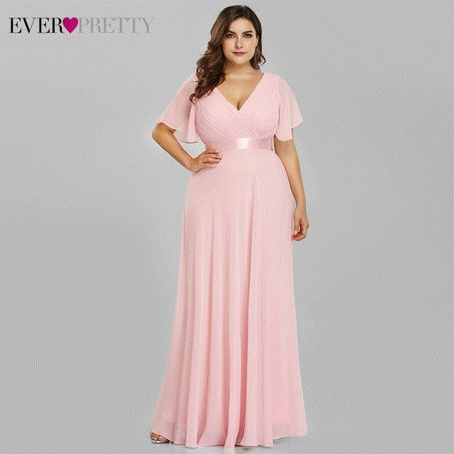 2021 High quality Plus Size Evening Dresses Ever Pretty Elegant V-Neck Ruffles Chiffon Formal Evening Party Dress Robe