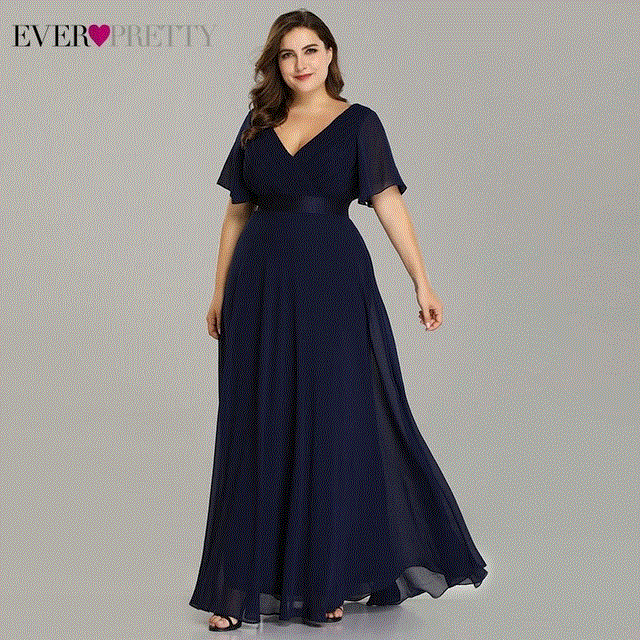 2021 High quality Plus Size Evening Dresses Ever Pretty Elegant V-Neck Ruffles Chiffon Formal Evening Party Dress Robe