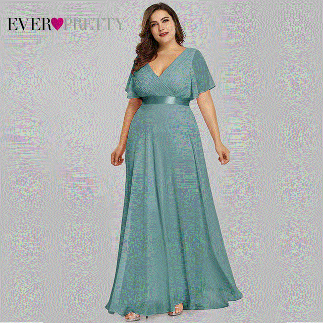 2021 High quality Plus Size Evening Dresses Ever Pretty Elegant V-Neck Ruffles Chiffon Formal Evening Party Dress Robe