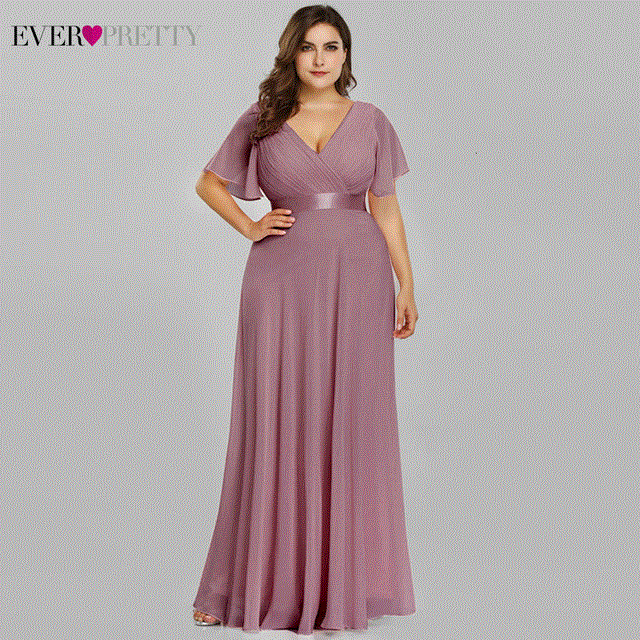 2021 High quality Plus Size Evening Dresses Ever Pretty Elegant V-Neck Ruffles Chiffon Formal Evening Party Dress Robe