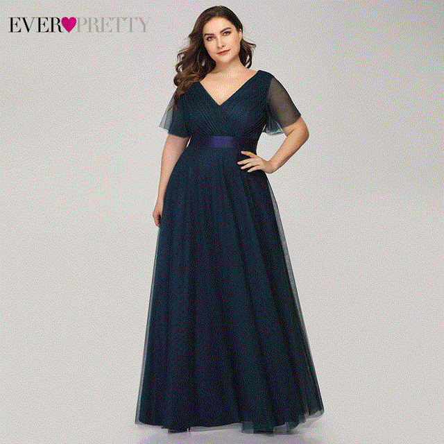 2021 High quality Plus Size Evening Dresses Ever Pretty Elegant V-Neck Ruffles Chiffon Formal Evening Party Dress Robe