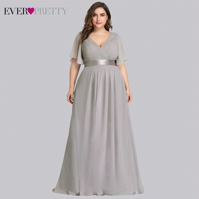 2021 High quality Plus Size Evening Dresses Ever Pretty Elegant V-Neck Ruffles Chiffon Formal Evening Party Dress Robe