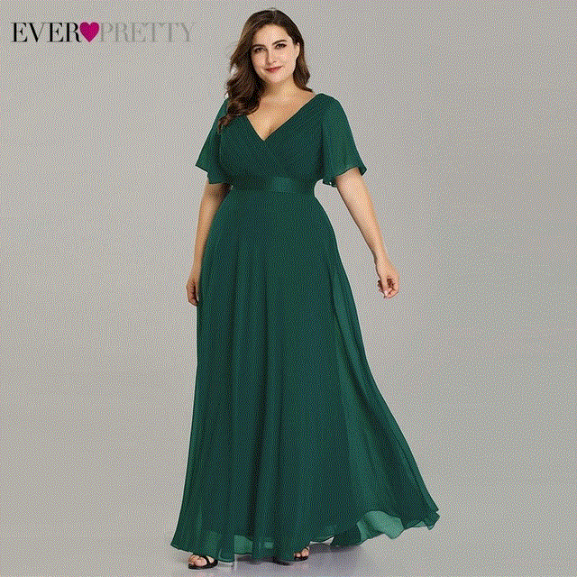 2021 High quality Plus Size Evening Dresses Ever Pretty Elegant V-Neck Ruffles Chiffon Formal Evening Party Dress Robe