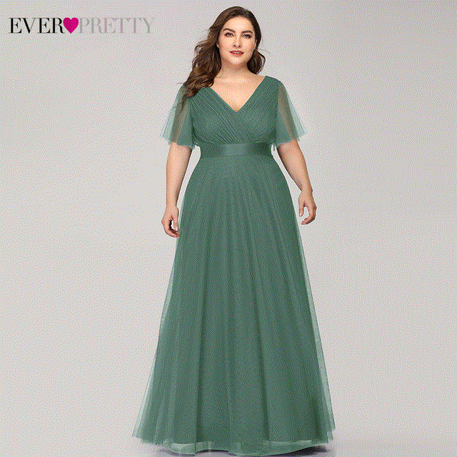 2021 High quality Plus Size Evening Dresses Ever Pretty Elegant V-Neck Ruffles Chiffon Formal Evening Party Dress Robe