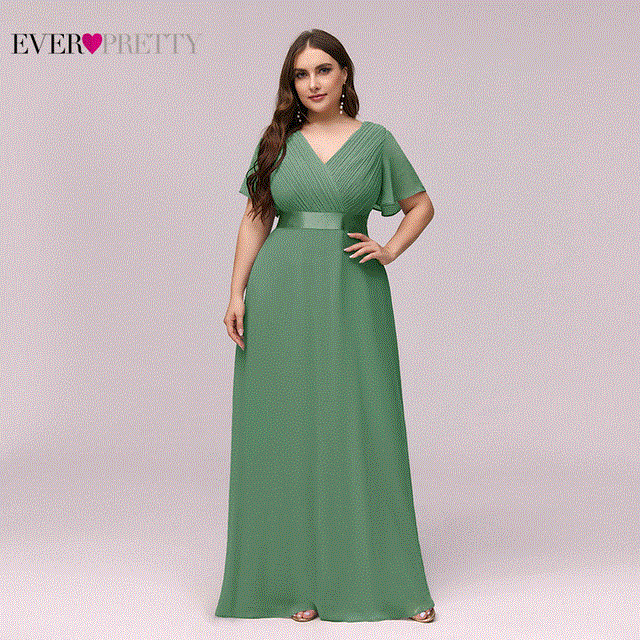 2021 High quality Plus Size Evening Dresses Ever Pretty Elegant V-Neck Ruffles Chiffon Formal Evening Party Dress Robe