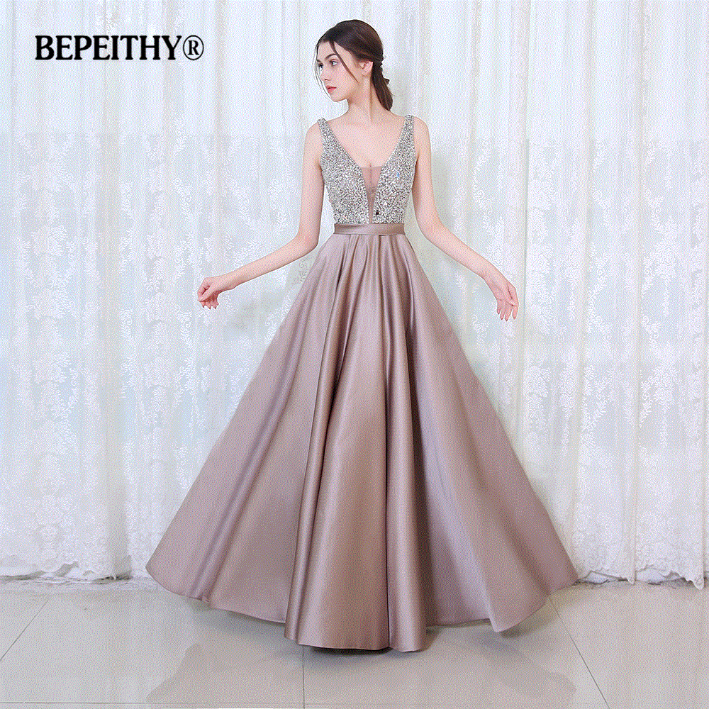 2021 High quality Hot Sale Women V-Neck Beads Bodice Open Back A Line Long Evening Dress Party Elegant Prom Lady Gowns