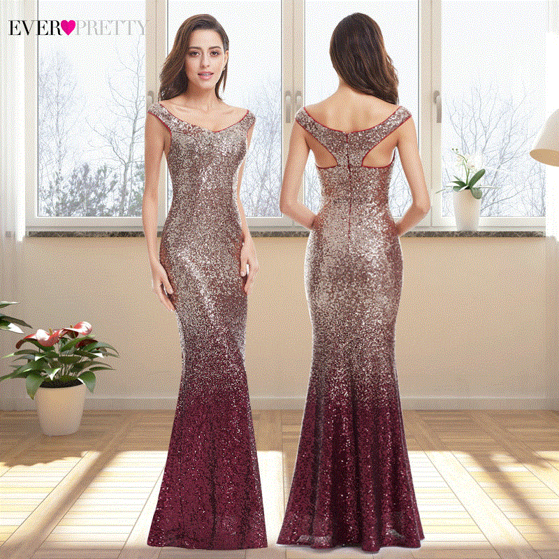 2021 High quality Evening Dress Long Sparkle New V-Neck Women Elegant Sequin Mermaid Maxi Evening Party Gown Dress