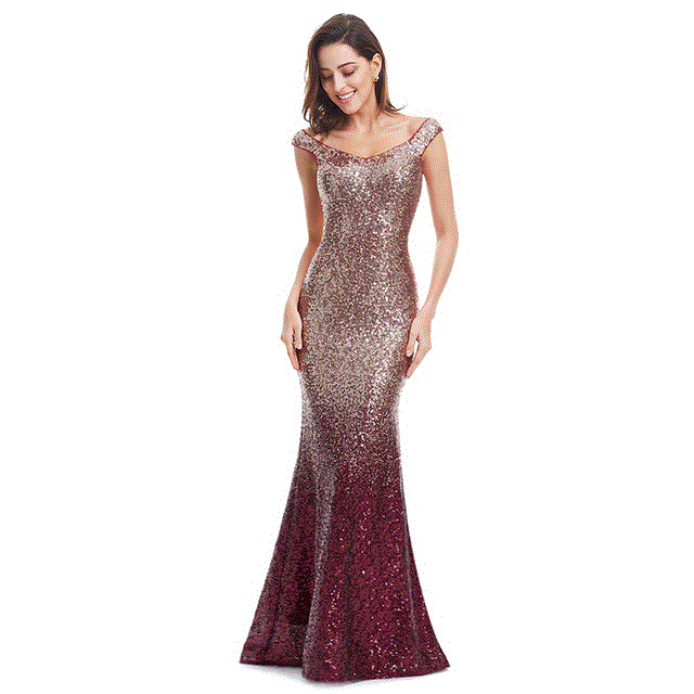 2021 High quality Evening Dress Long Sparkle New V-Neck Women Elegant Sequin Mermaid Maxi Evening Party Gown Dress