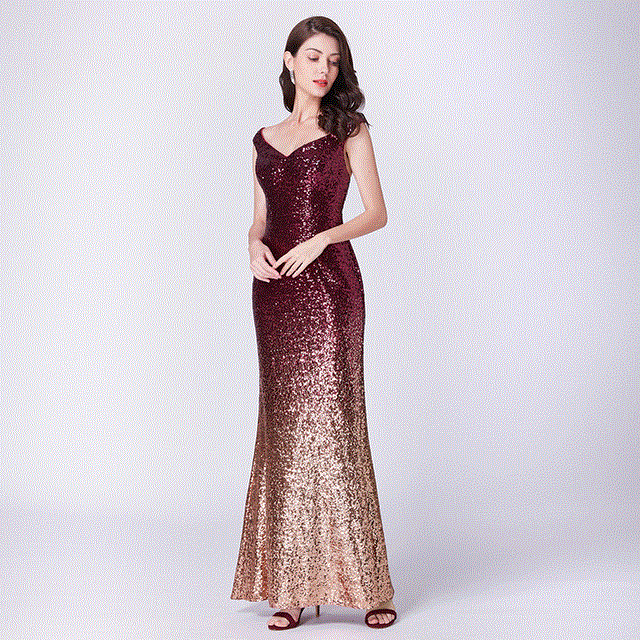 2021 High quality Evening Dress Long Sparkle New V-Neck Women Elegant Sequin Mermaid Maxi Evening Party Gown Dress