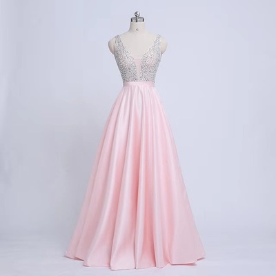 2021 High quality Hot Sale Women V-Neck Beads Bodice Open Back A Line Long Evening Dress Party Elegant Prom Lady Gowns