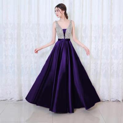 2021 High quality Hot Sale Women V-Neck Beads Bodice Open Back A Line Long Evening Dress Party Elegant Prom Lady Gowns
