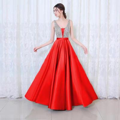 2021 High quality Hot Sale Women V-Neck Beads Bodice Open Back A Line Long Evening Dress Party Elegant Prom Lady Gowns