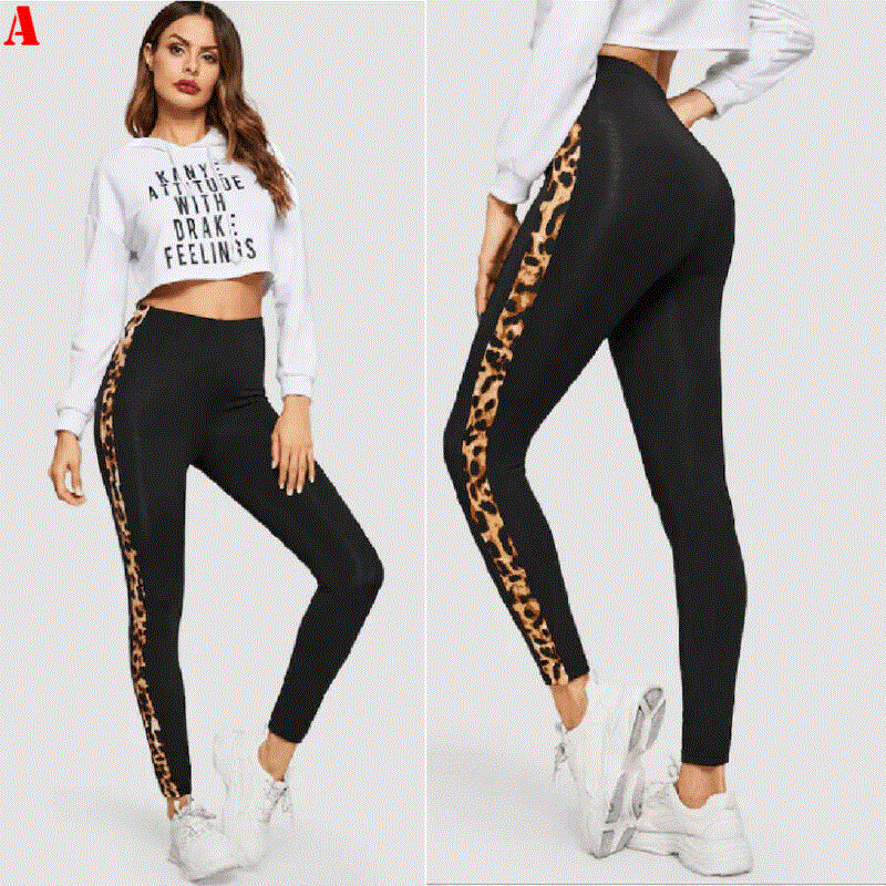2021 High quality Summer Women Legging Leopard Side Striped Skinny Stretchy Ankle Length Legging Running Cycling Sport